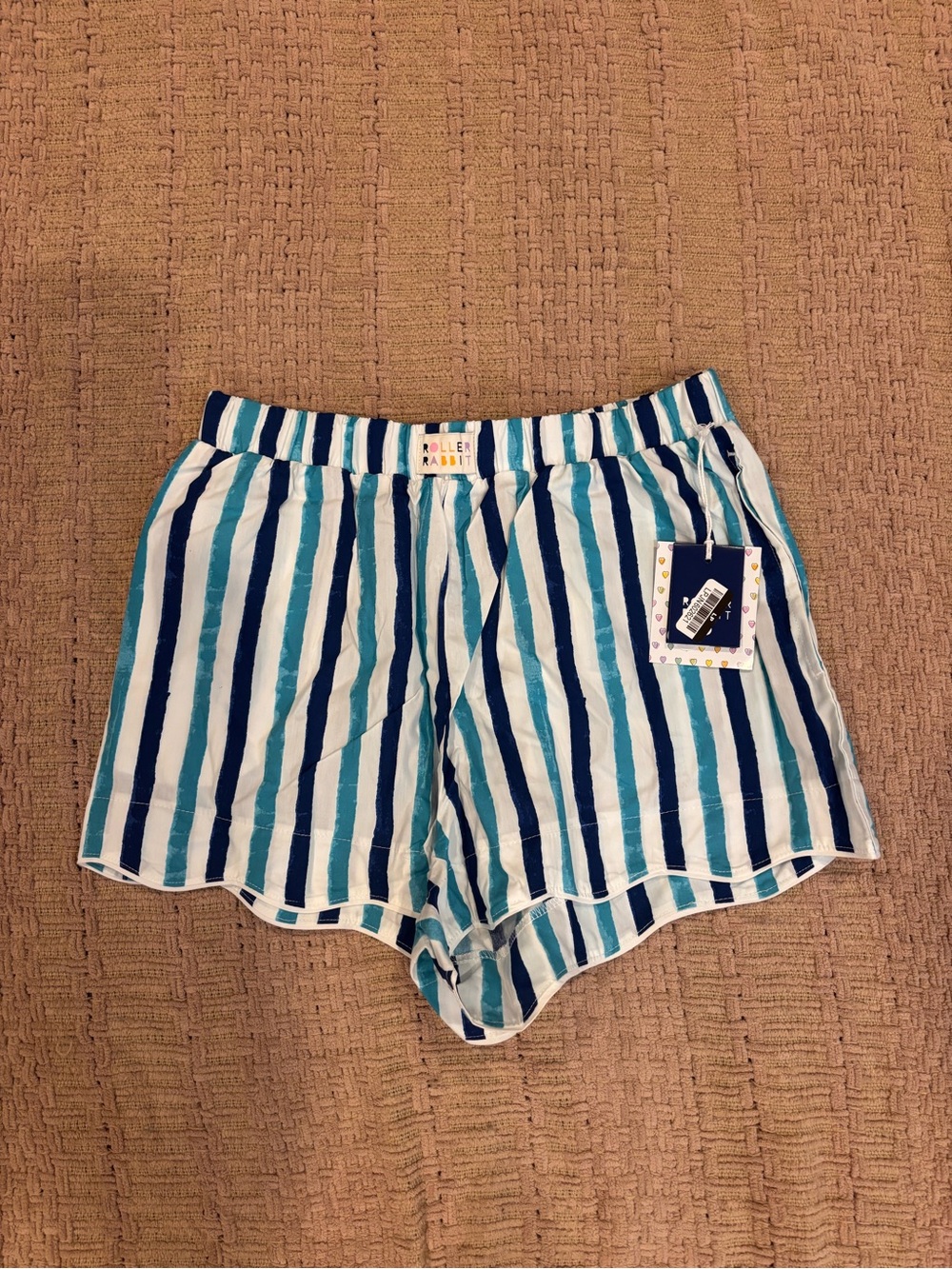 Roller Rabbit Teal, Navy & White Striped Athletic Shorts